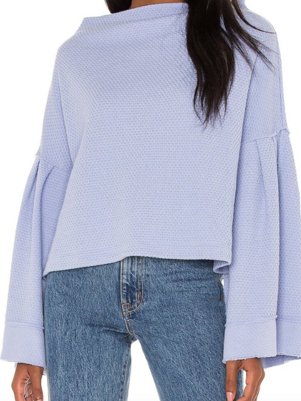 We The Free Bunny Tee Pullover Boho Oversized Slouchy Waffle Knit Thermal L